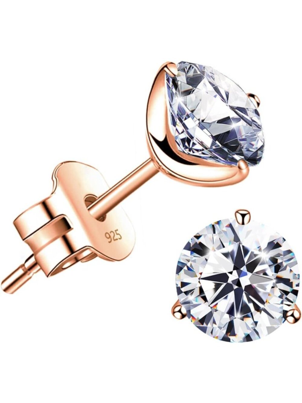 Stunning 18K Gold Plated Silver Simulated Diamond CZ Stud Earrings - Elegant